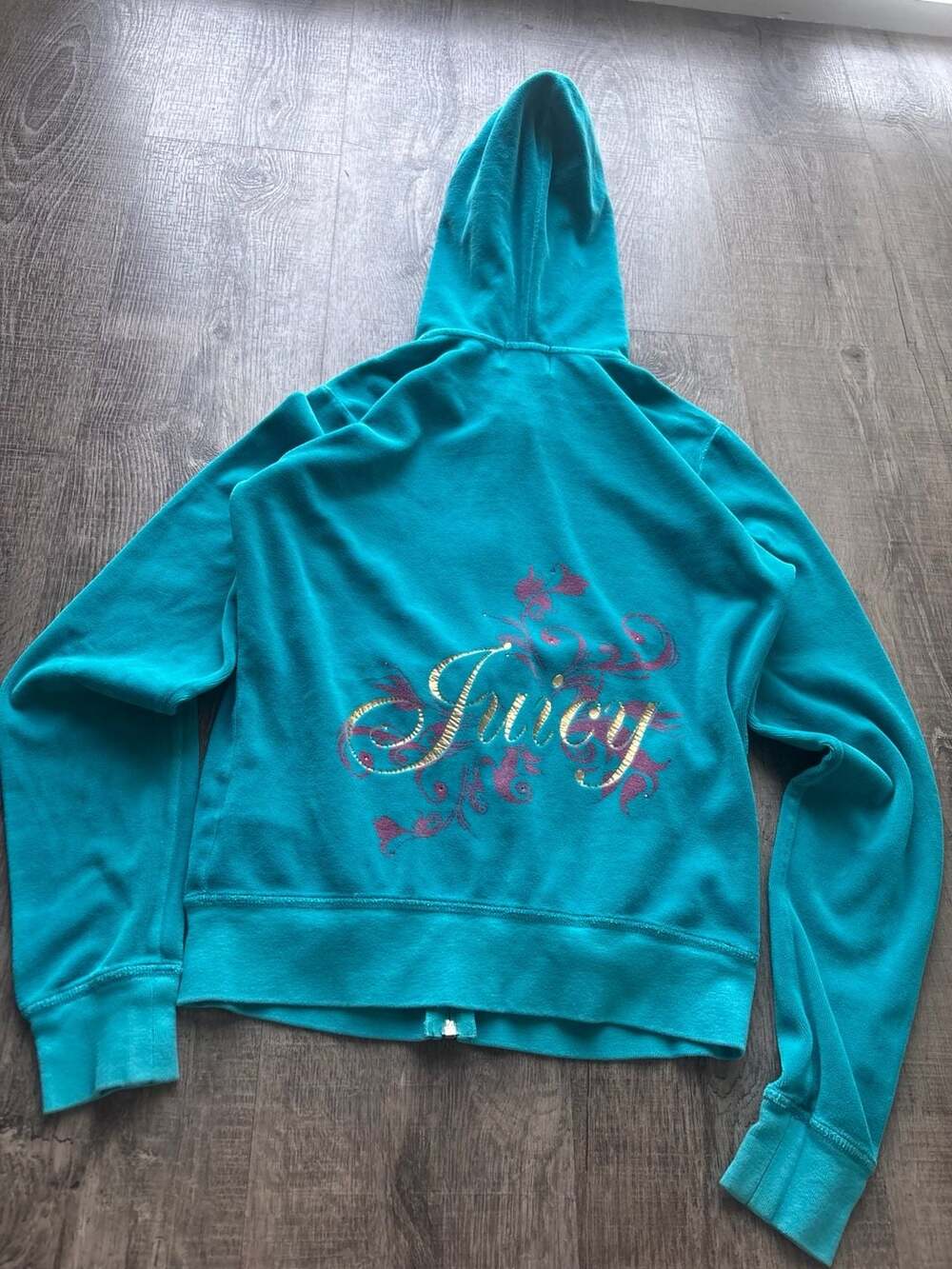 Juicy Couture Velour Full-Zip Hoodie with Embellished Logo